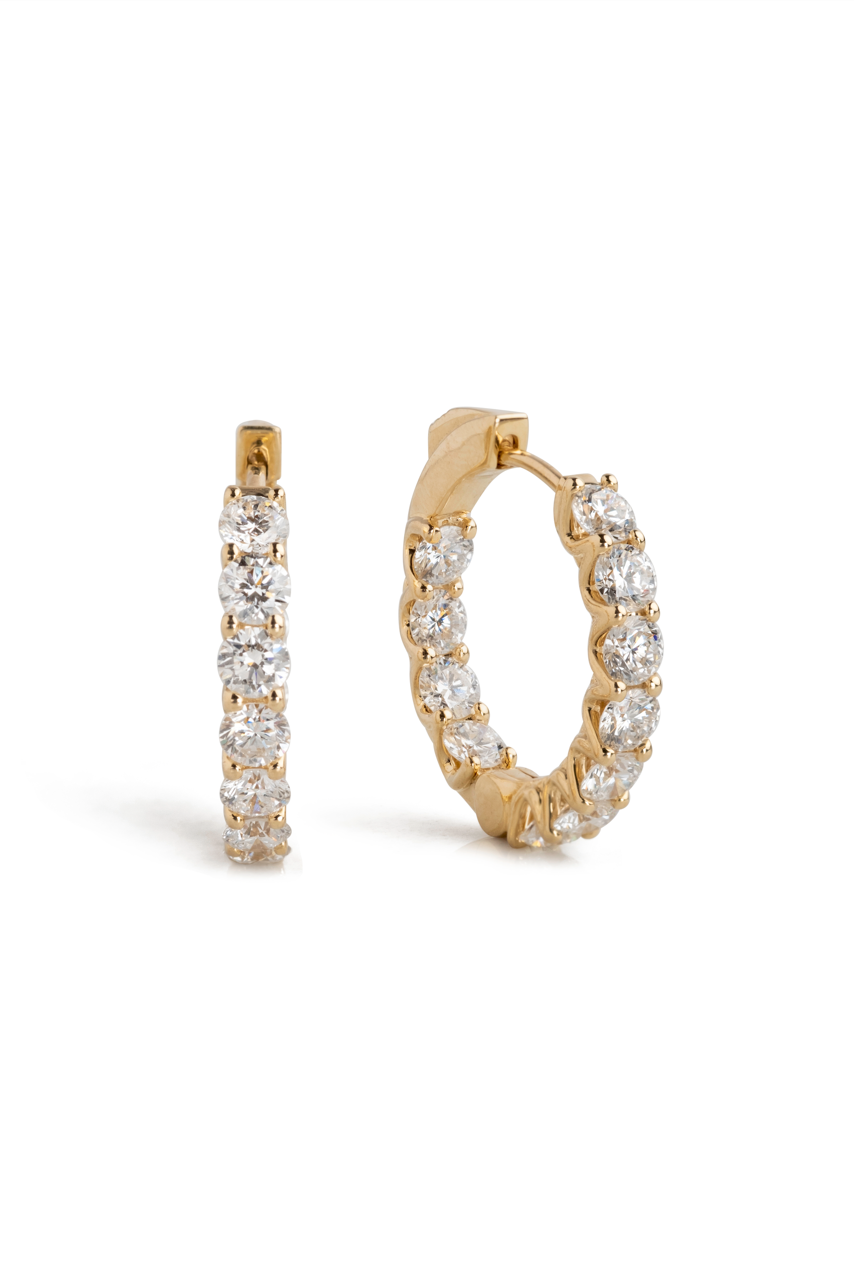 Inner Light Hoops- 14k Yellow Gold Inside-Out Round Lab Diamond Hoop Earrings (3.87ctw)