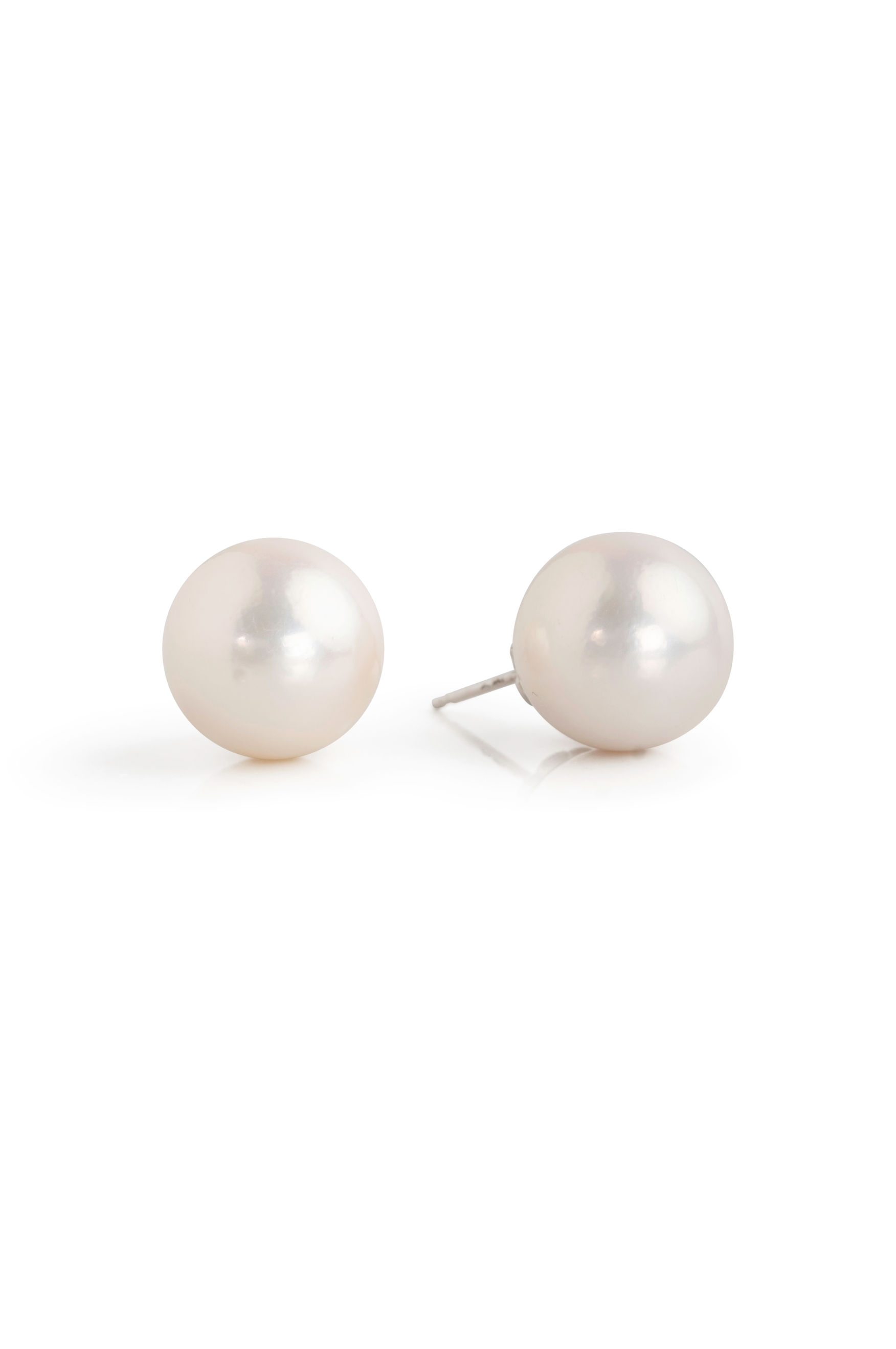 Timeless Pearl Studs- 14k White Gold 12mm Freshwater Cultured Pearl Stud Earrings