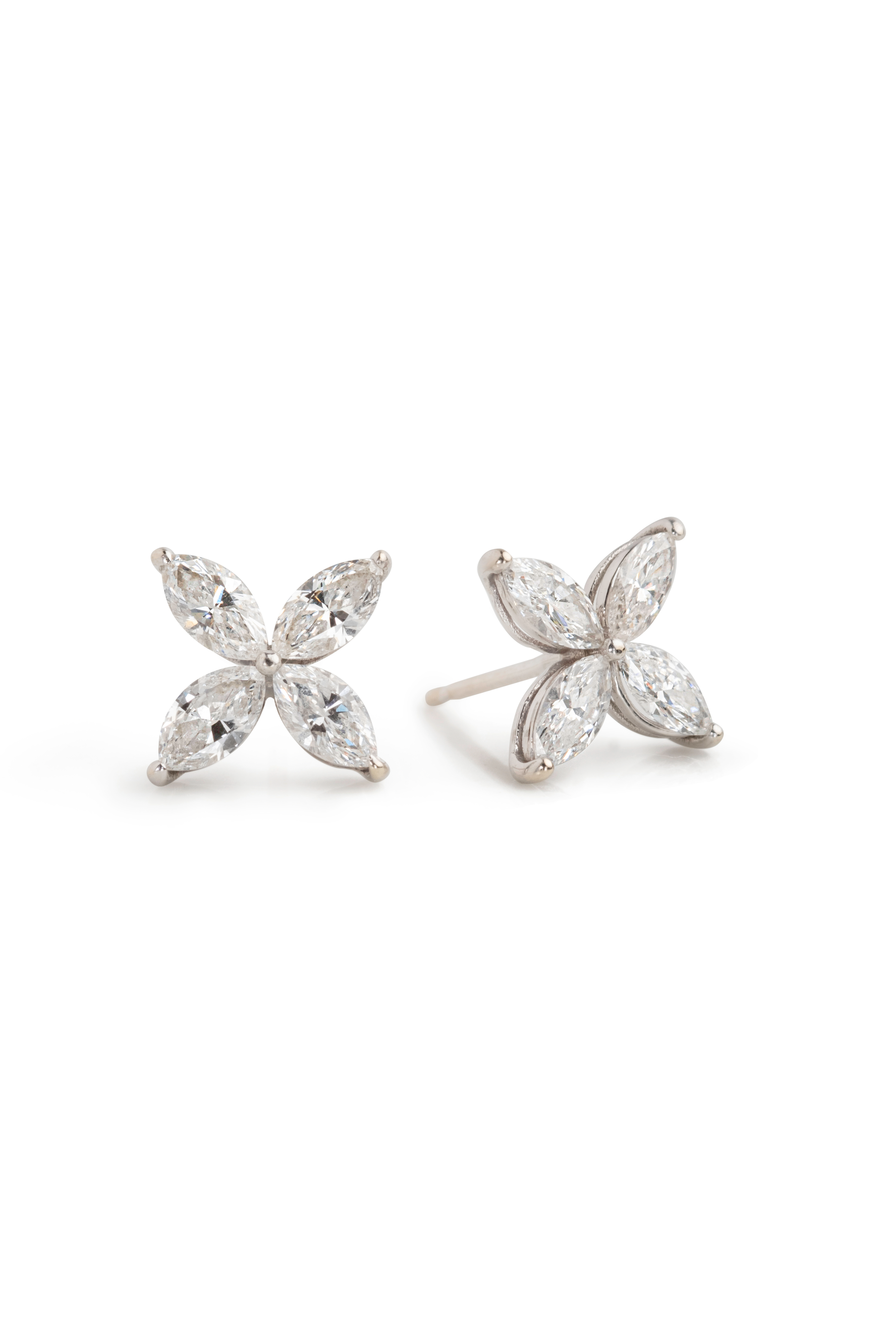 Everly Studs- 14k White Gold Marquise Lab Diamond Flower Stud Earrings