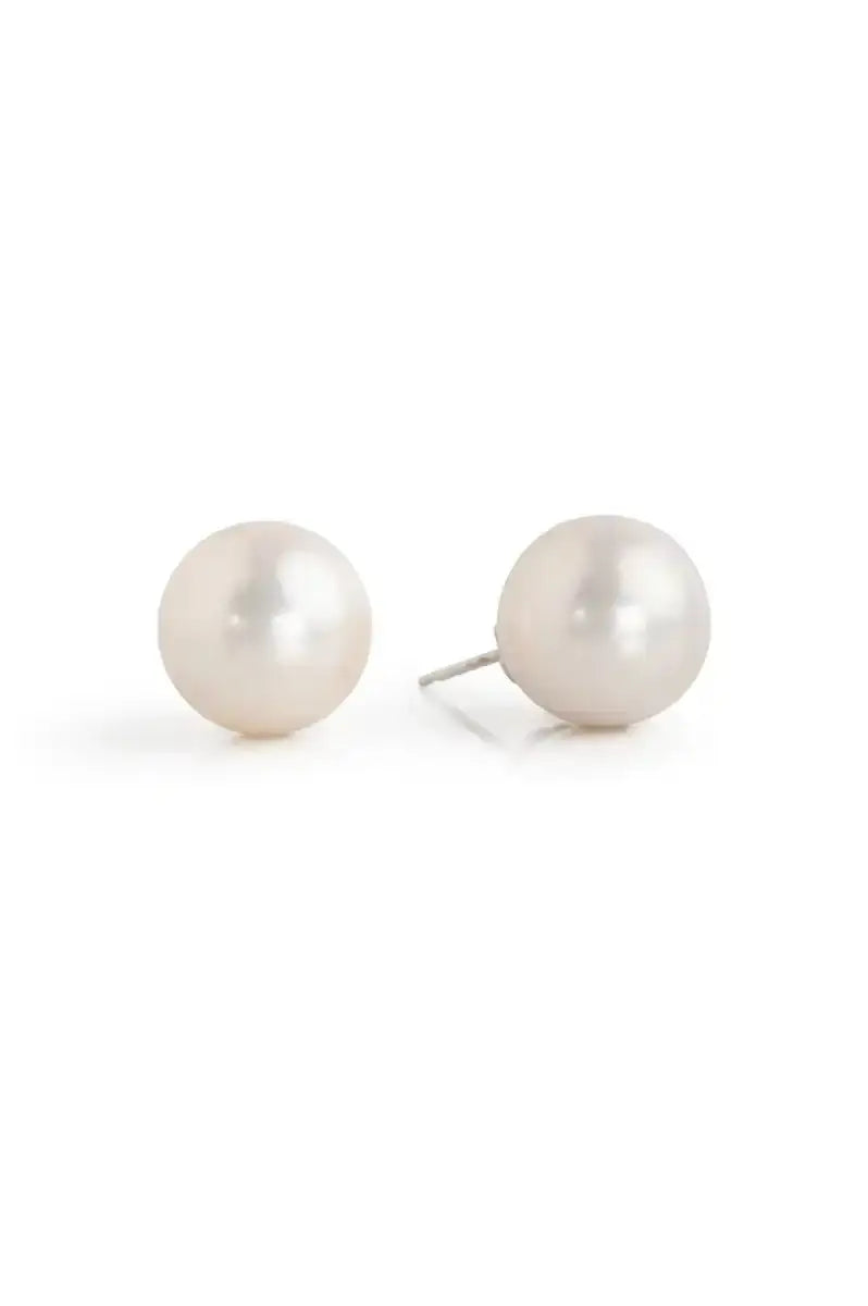 Timeless Pearl Studs - 14k White Gold 12mm Freshwater Cultured Pearl Stud Earrings - Earring - VELA JEWELLERS